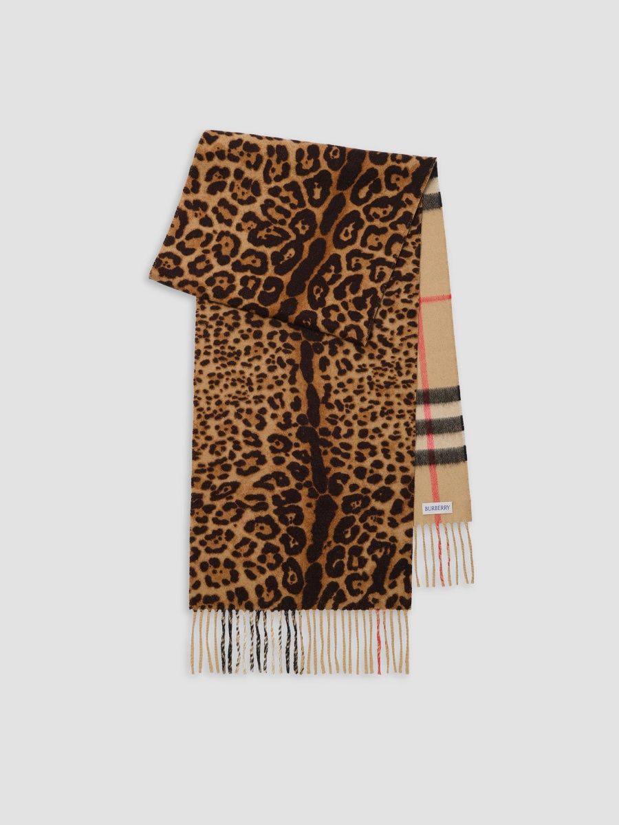 Burberry Women's Check & Leopard-Print Cashmere Scarf - Beige