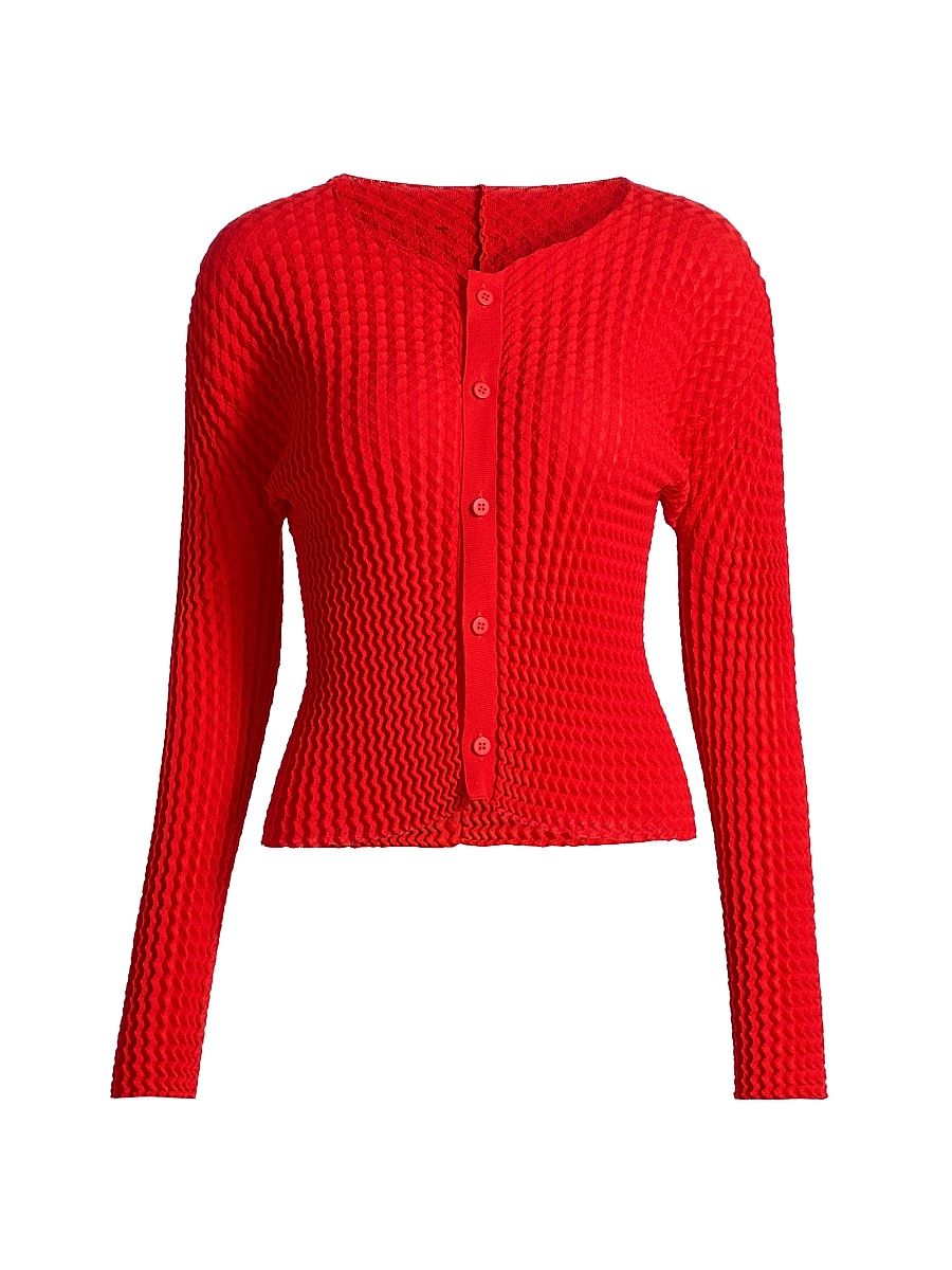 Women's Spongy Button-Front Cardigan - Red - Size XS