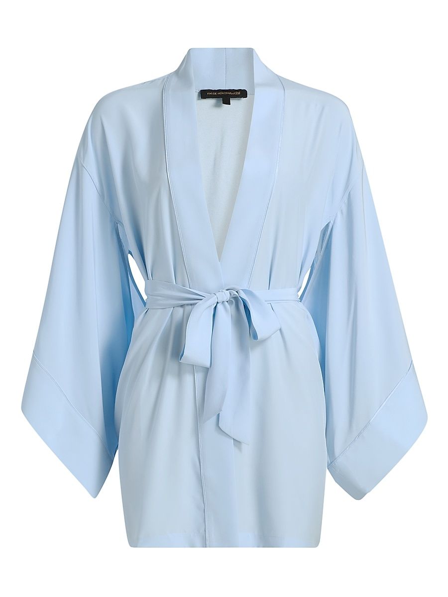 Women's Les Partenaires Muse Silk Kimono-Inspired Robe - Glace - Size Medium