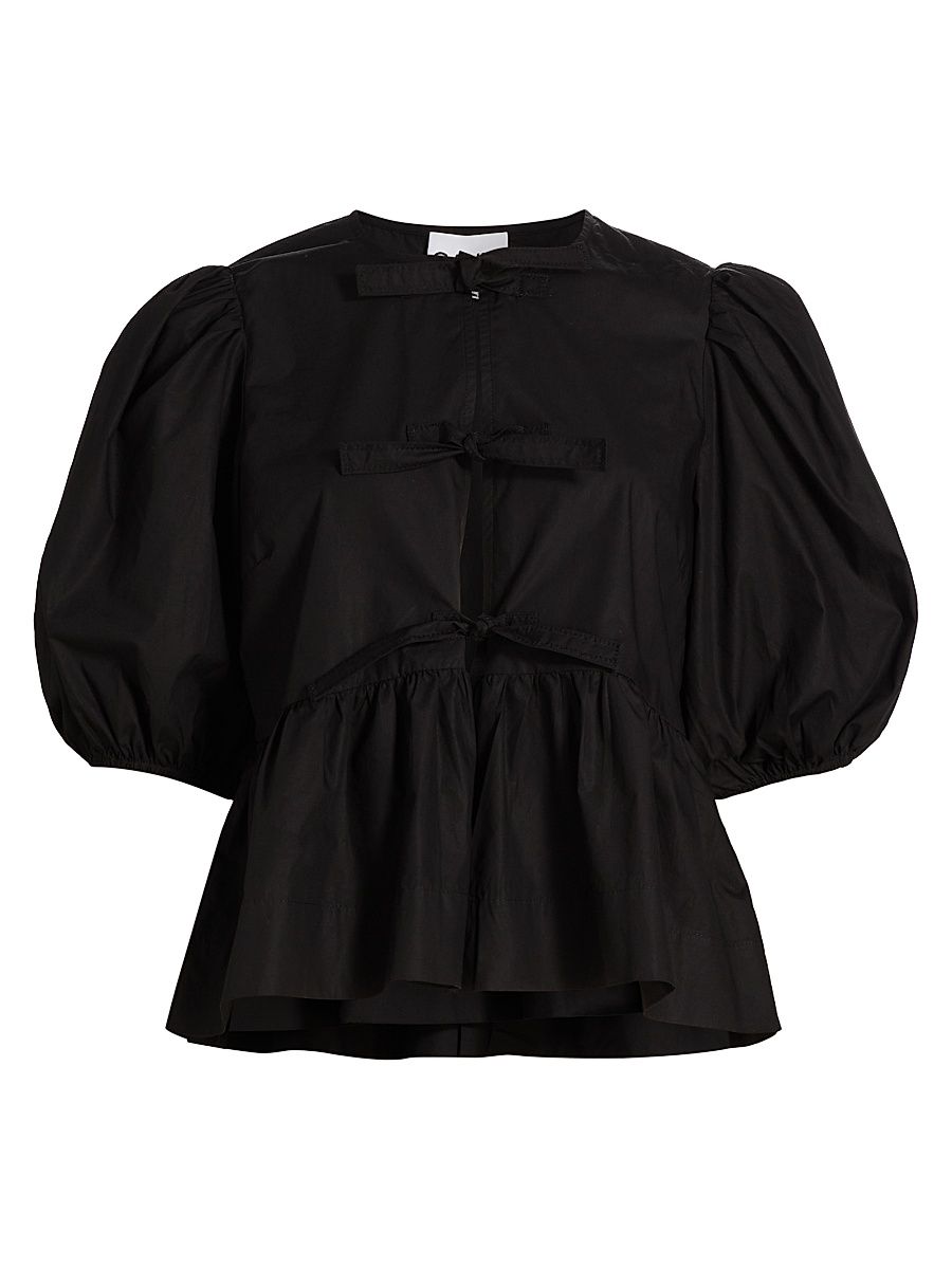Women's Cotton Poplin Peplum Blouse - Black - Size 14