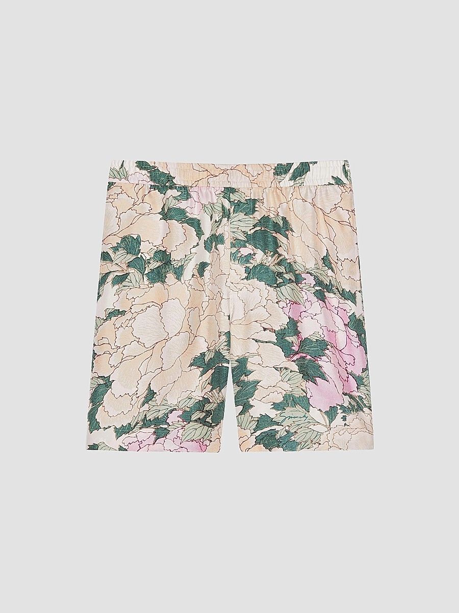Givenchy Men's Bermuda Shorts in Silk with Pastel Flowers Print - Beige Green - Size XXL