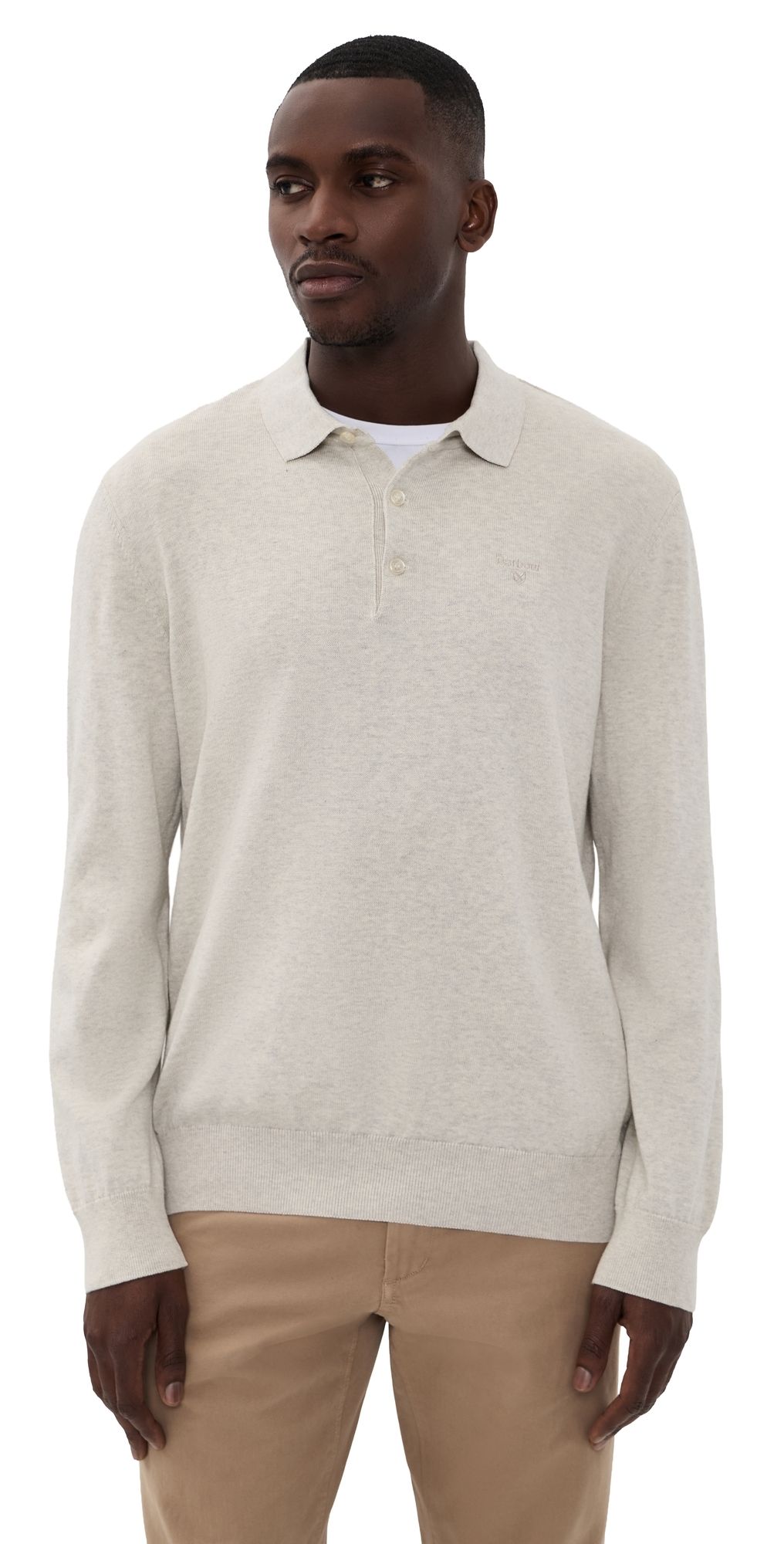 Barbour Pima Cotton Knitted Polo Shirt Neutral S