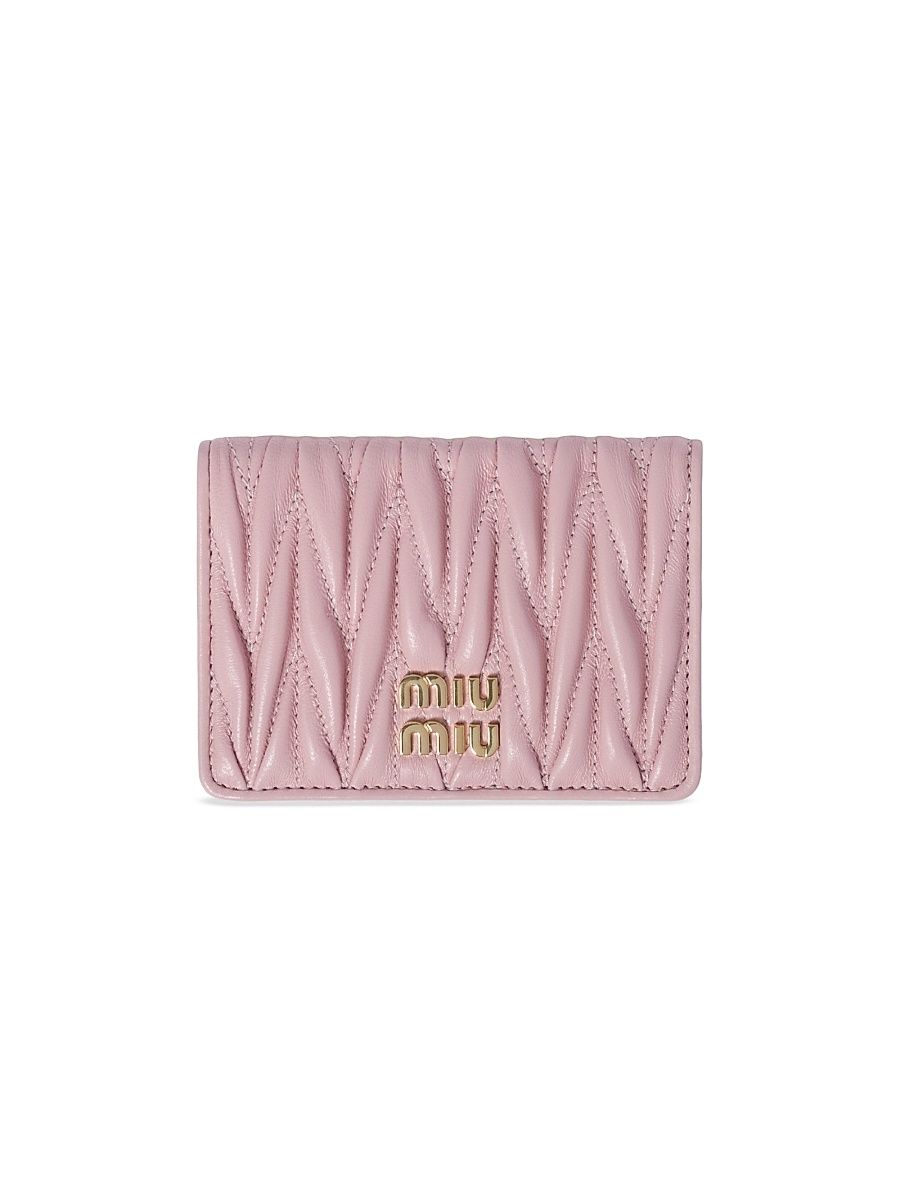 Women's Matelassé Nappa Leather Card Holder - Pink