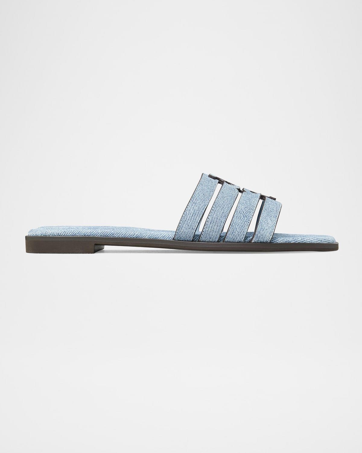 Ines Caged Denim Flat Slide Sandals