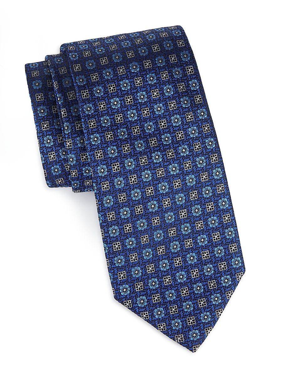 Men's Silk Floral Tie - Blue