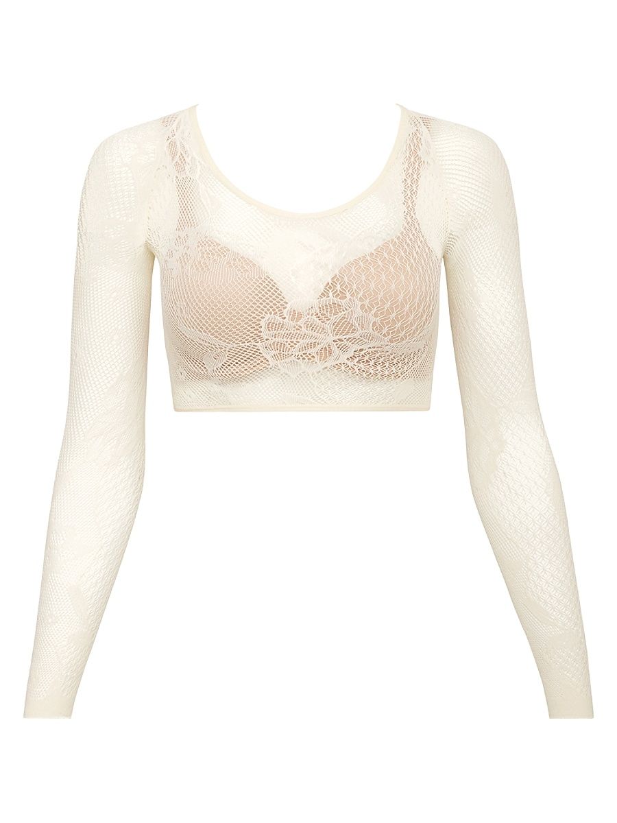 Women's Embroidered Lace Arm Tights - Soft White - Size Medium