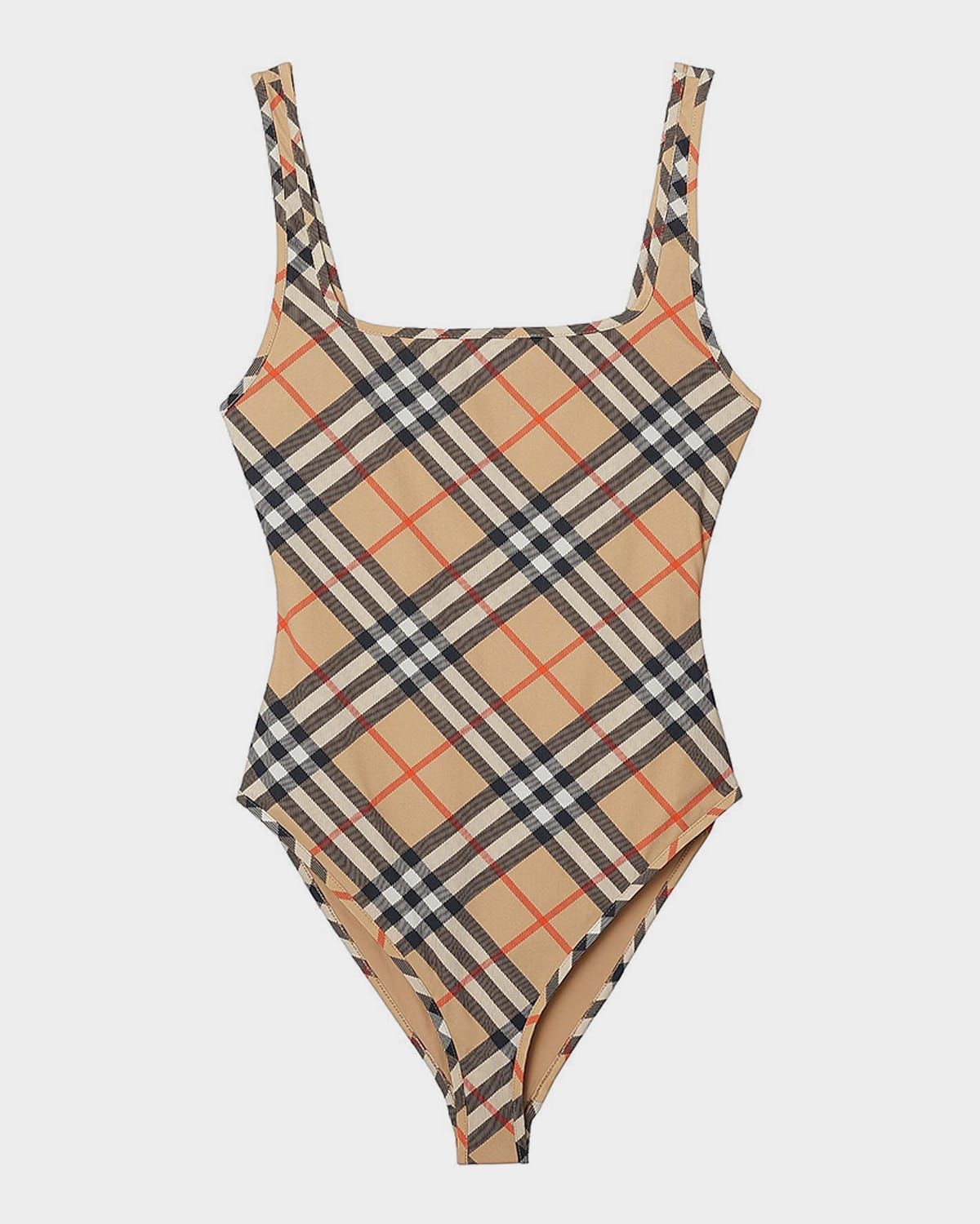 Sabina Check V-Back One-Piece Swimsuit