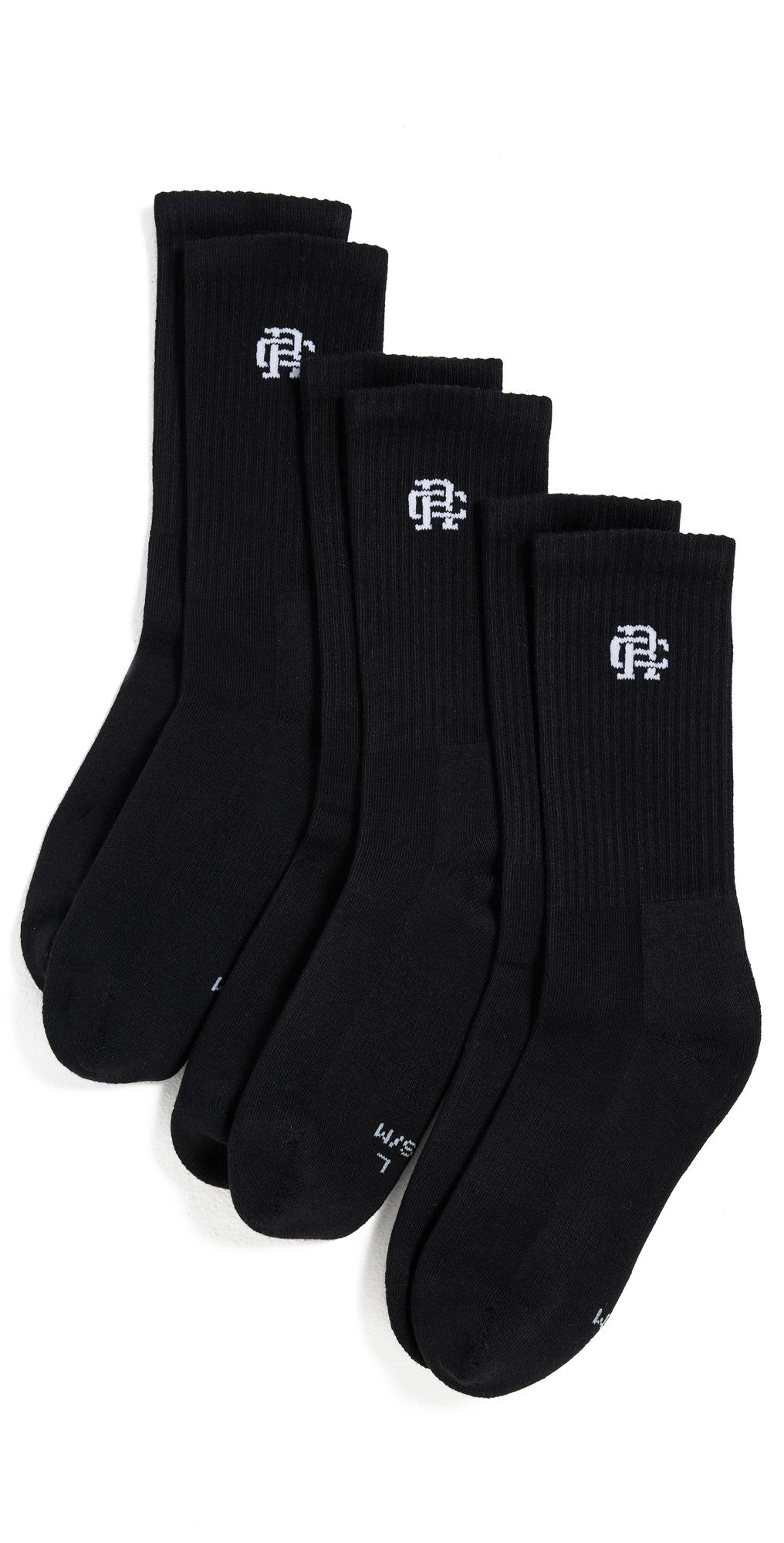 Reigning Champ 3 Pack Classic Crew Socks Black S/M