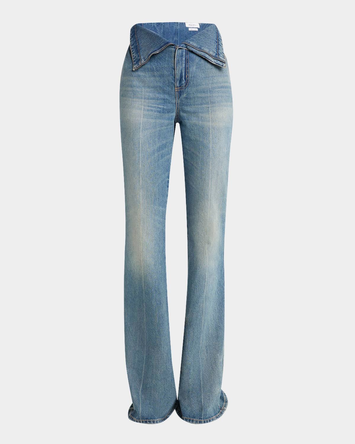 Foldover-Waist Denim Flare Trousers