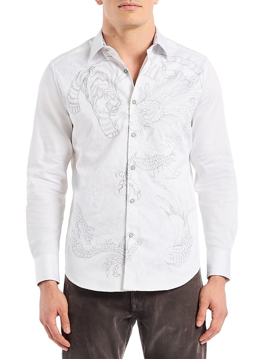 Men's Maelstorm Embroidered Button-Front Shirt - White - Size XXL