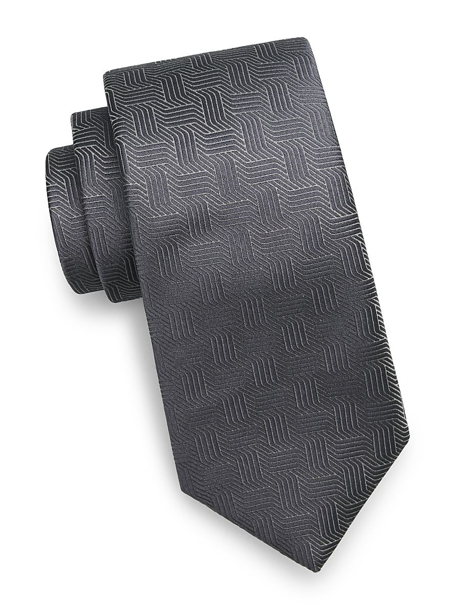 Men's Art Deco Motif Silk Tie - Silver
