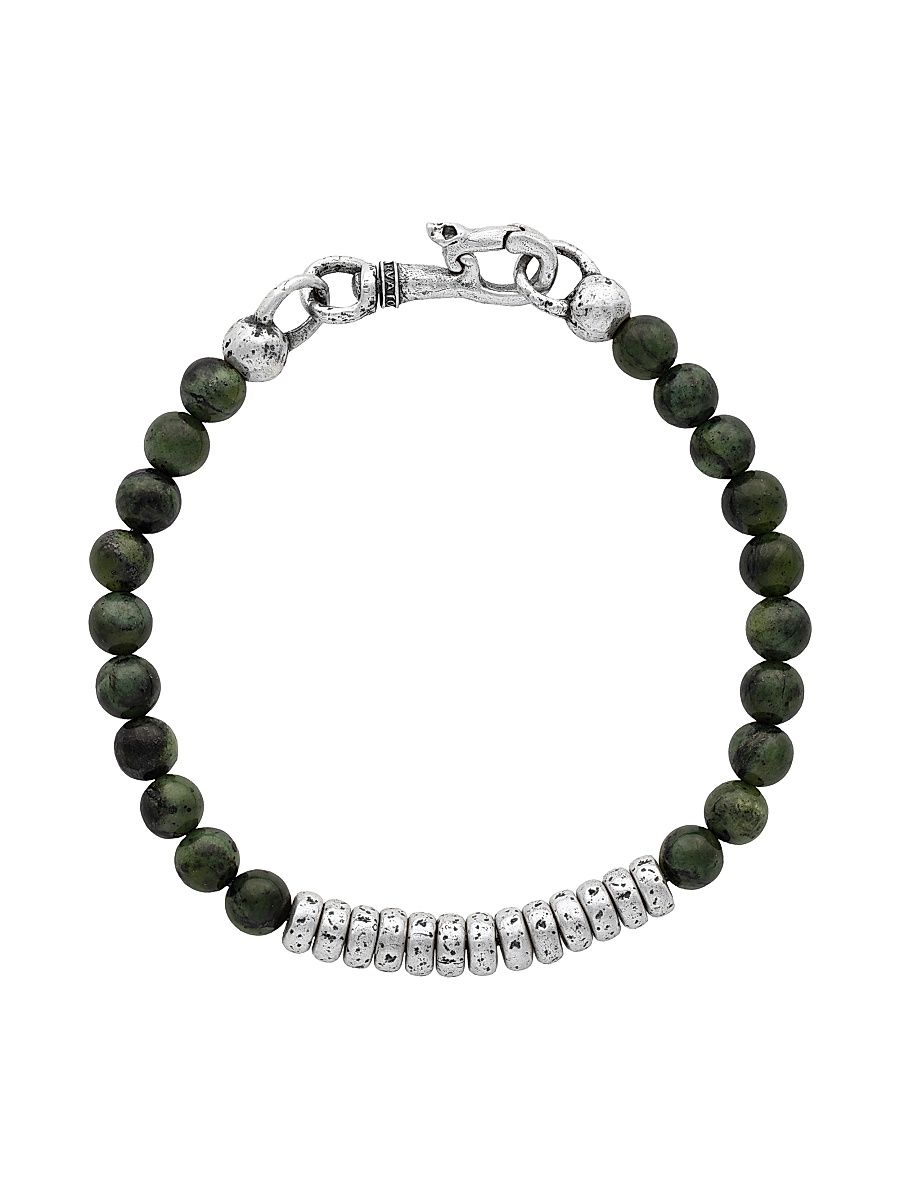 Men's Simit Sterling Silver & Canadian Jade Beaded Bracelet - Silver