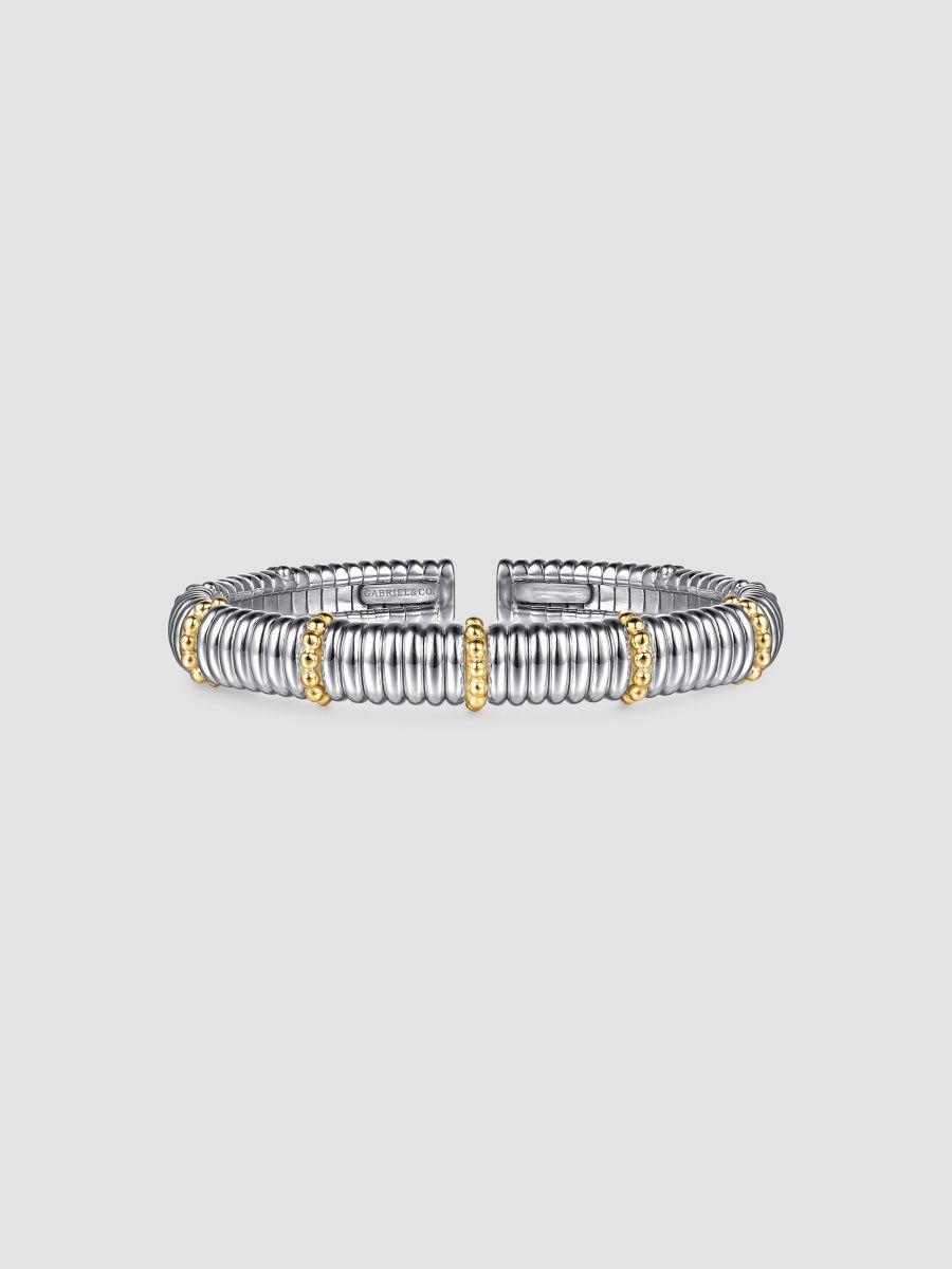 Gabriel & Co Women's Bujukan Sterling Silver & 14K Yellow Gold Textured Bangle - Two Tone