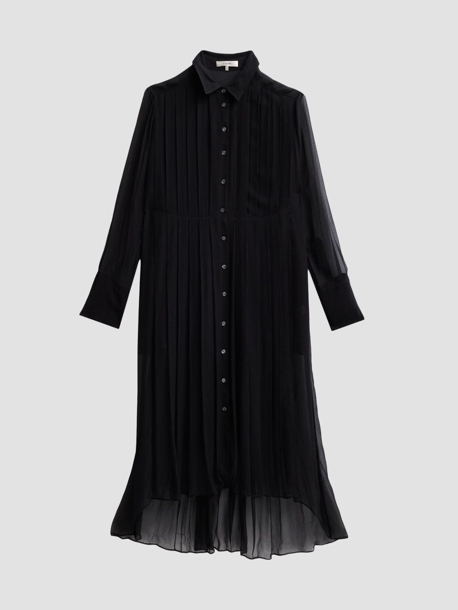 FRAME Women's The Whisper Pleat Dress - Black - Size Large