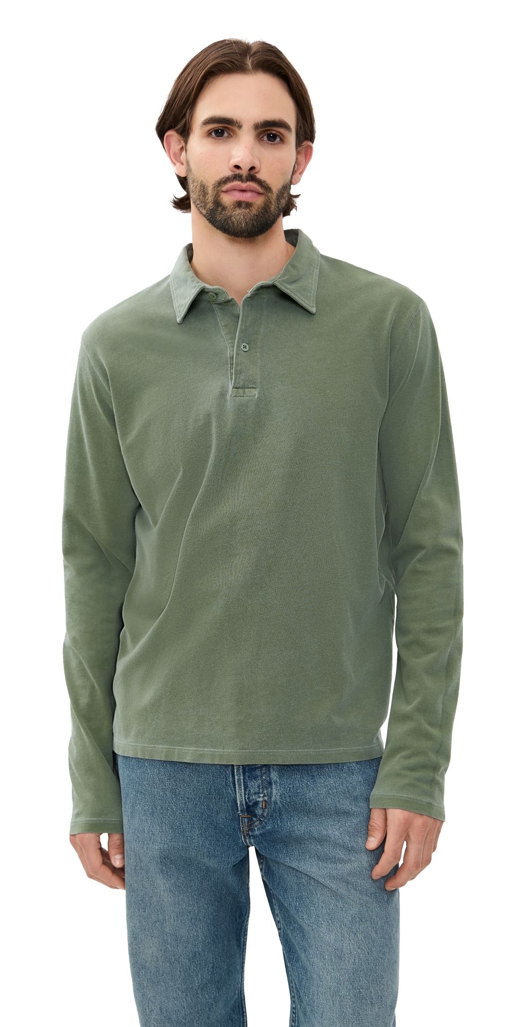 Save Khaki Long Sleeve Polo Lichen S