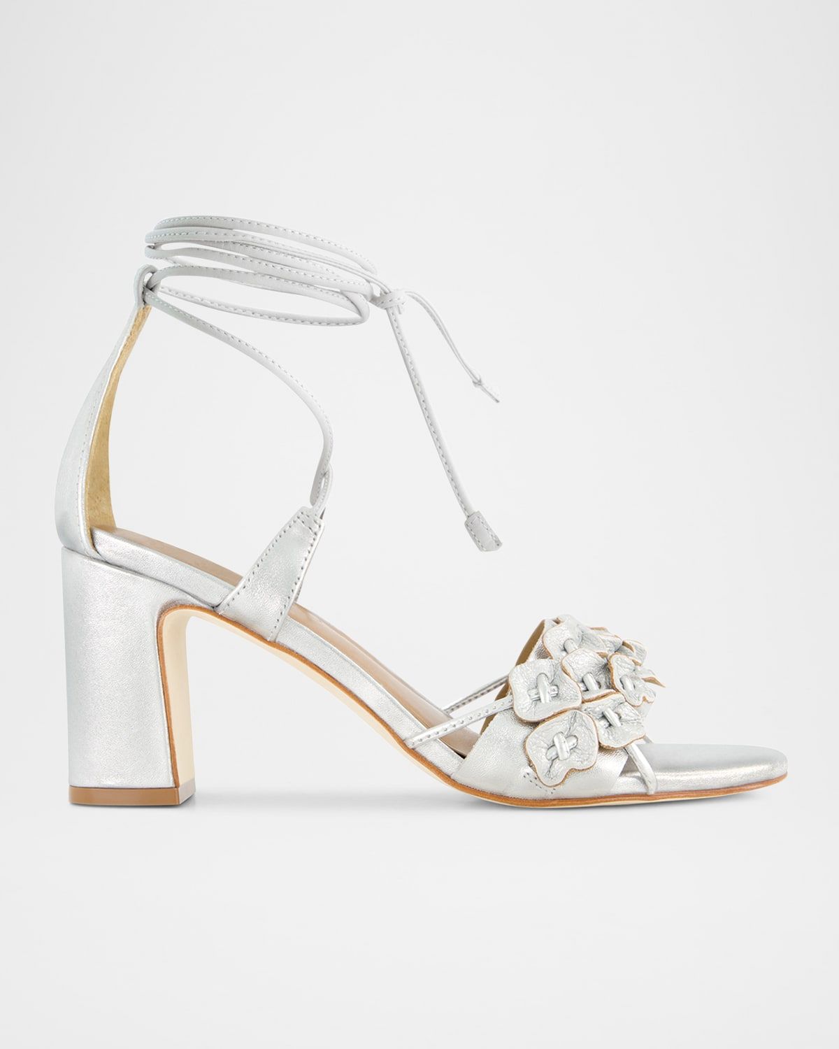 Metallic Floral Ankle-Wrap Sandals