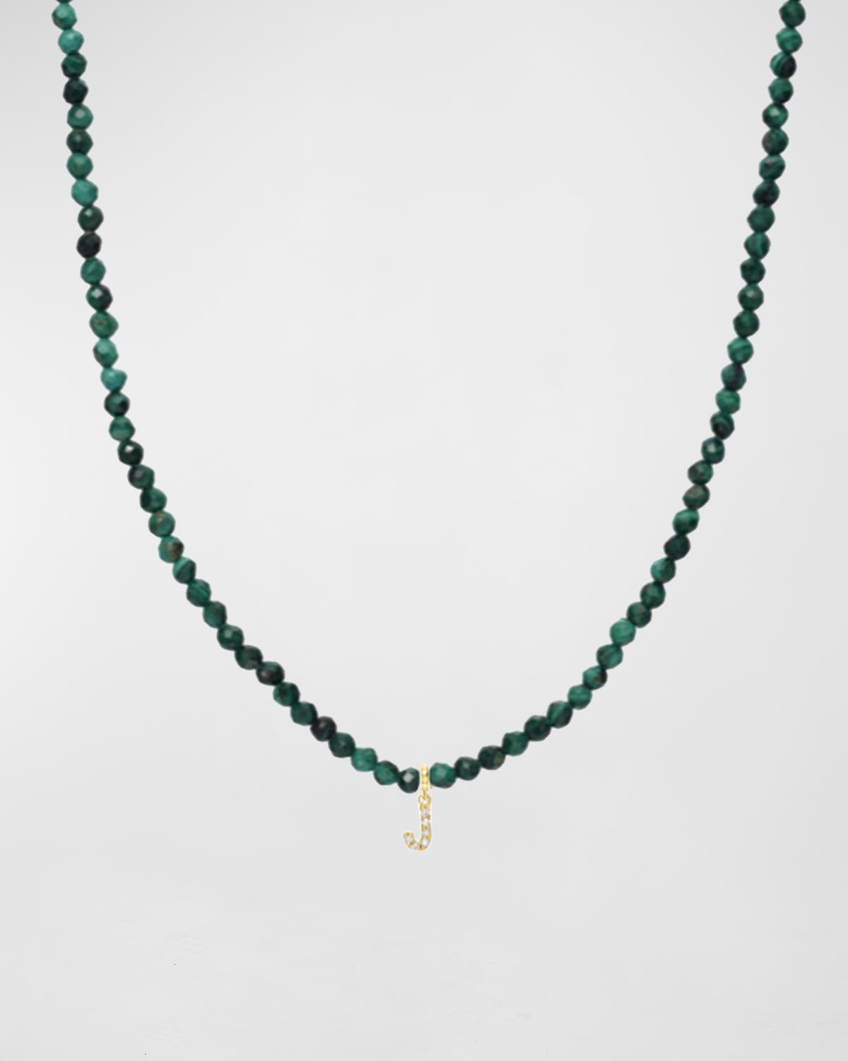Malachite Beaded Mini Diamond Spaced Initial Necklace