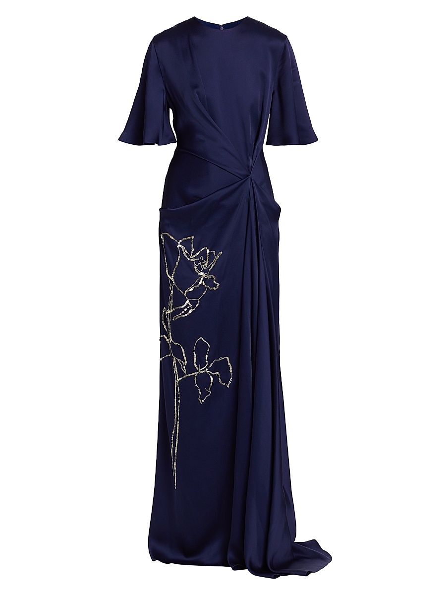 Women's Embellished Draped Short-Sleeve Gown - Navy - Size 2