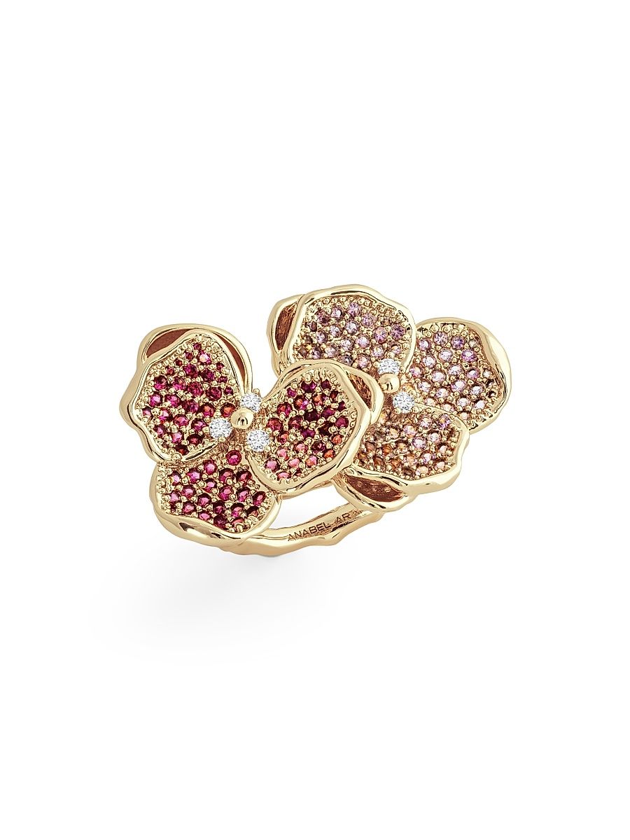 Women's Double Orchid 18K Gold-Plated & Cubic Zirconia Ring - Fuchsia - Size 8