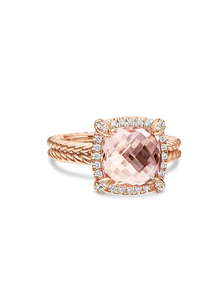 Women's Chatelaine Pavé Bezel Ring in 18K Rose Gold - Morganite - Size 5