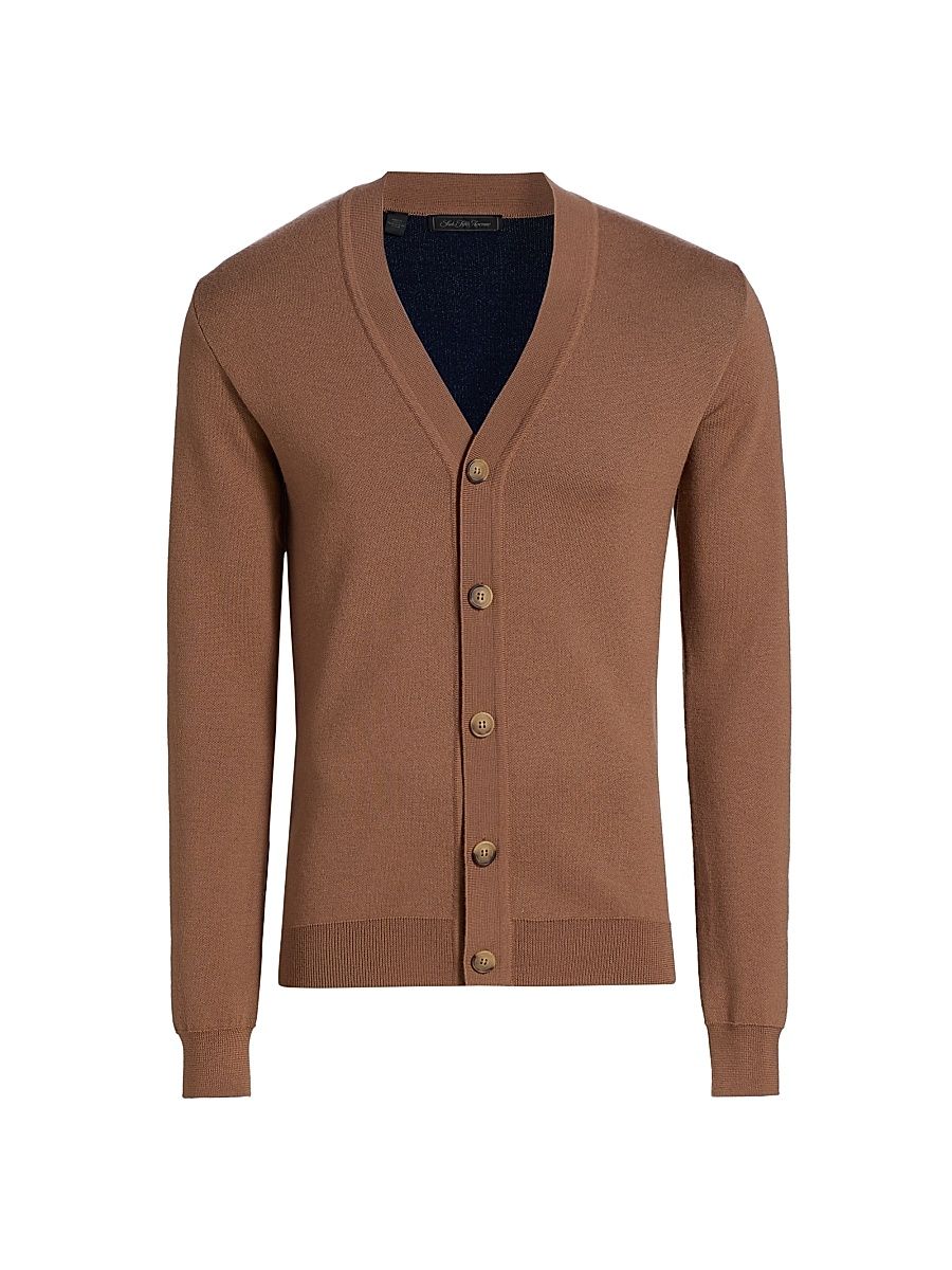Men's Wool Knit Cardigan - Camel Grey - Size XXL