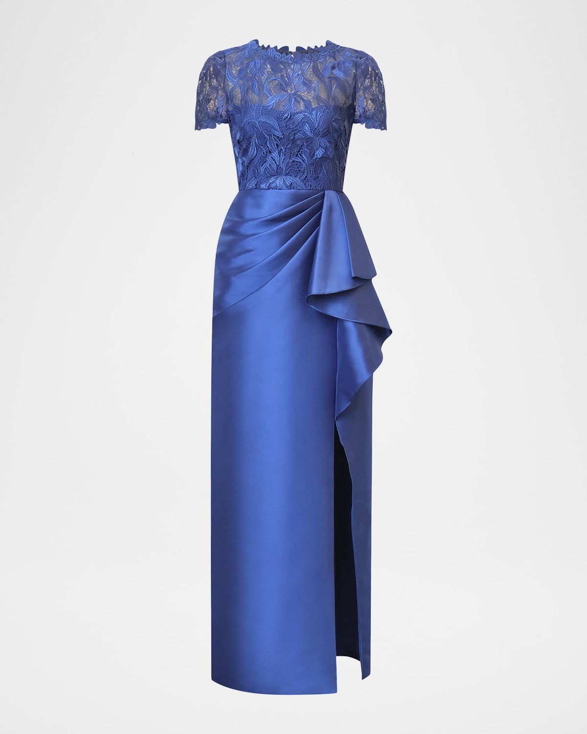 Selena Draped Floral Lace & Mikado Column Gown