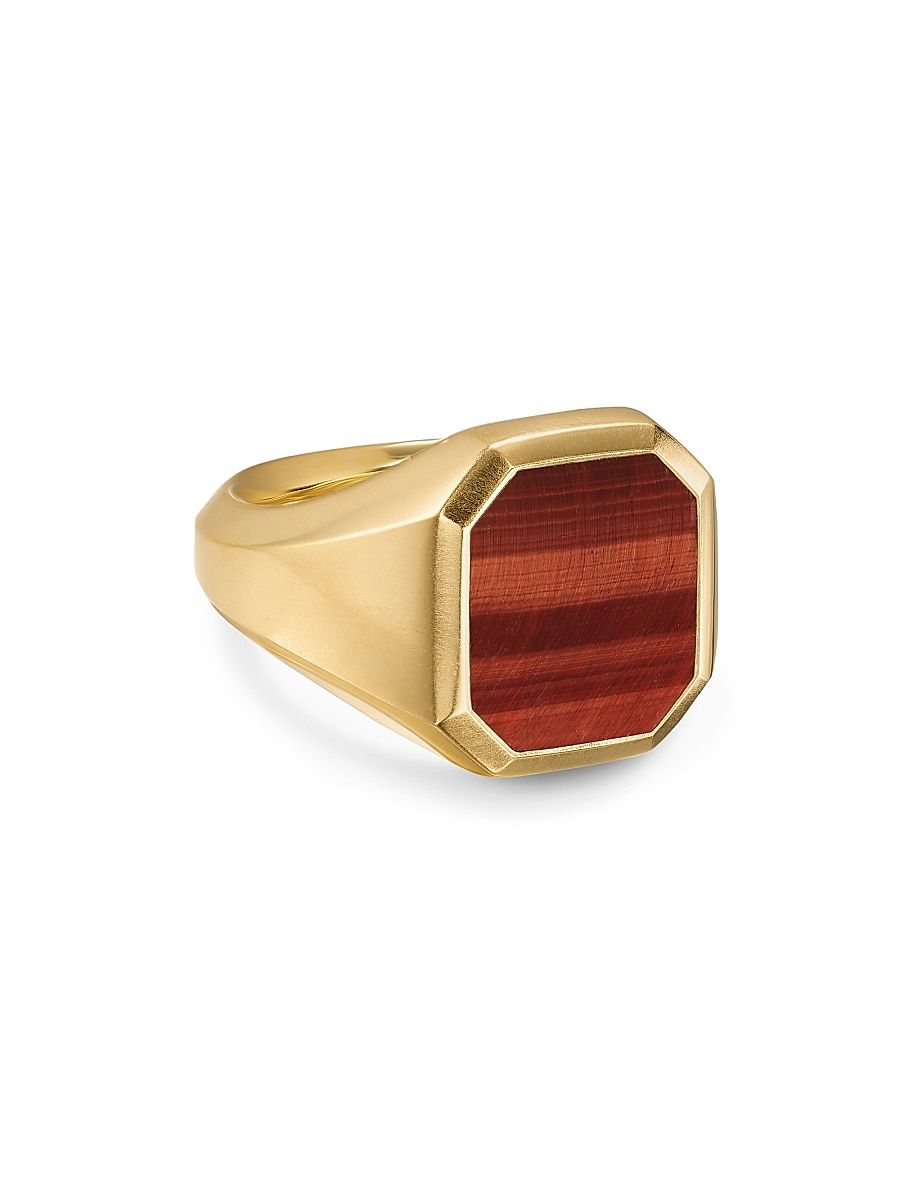 Men's Streamline Signet Ring in 18K Yellow Gold - Red Tigers Eye - Size 13