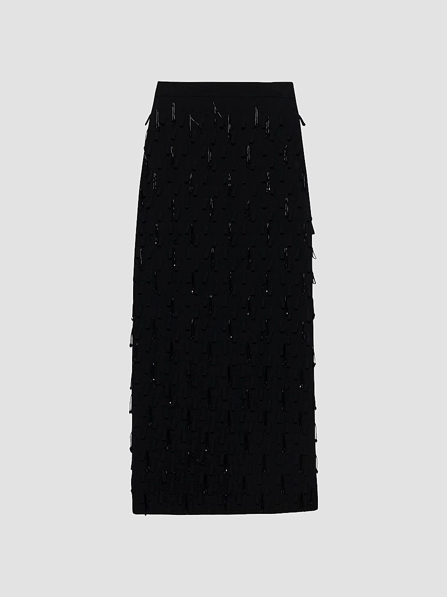 SIMKHAI Women's Bree Fringe Midi Skirt - Black - Size XL