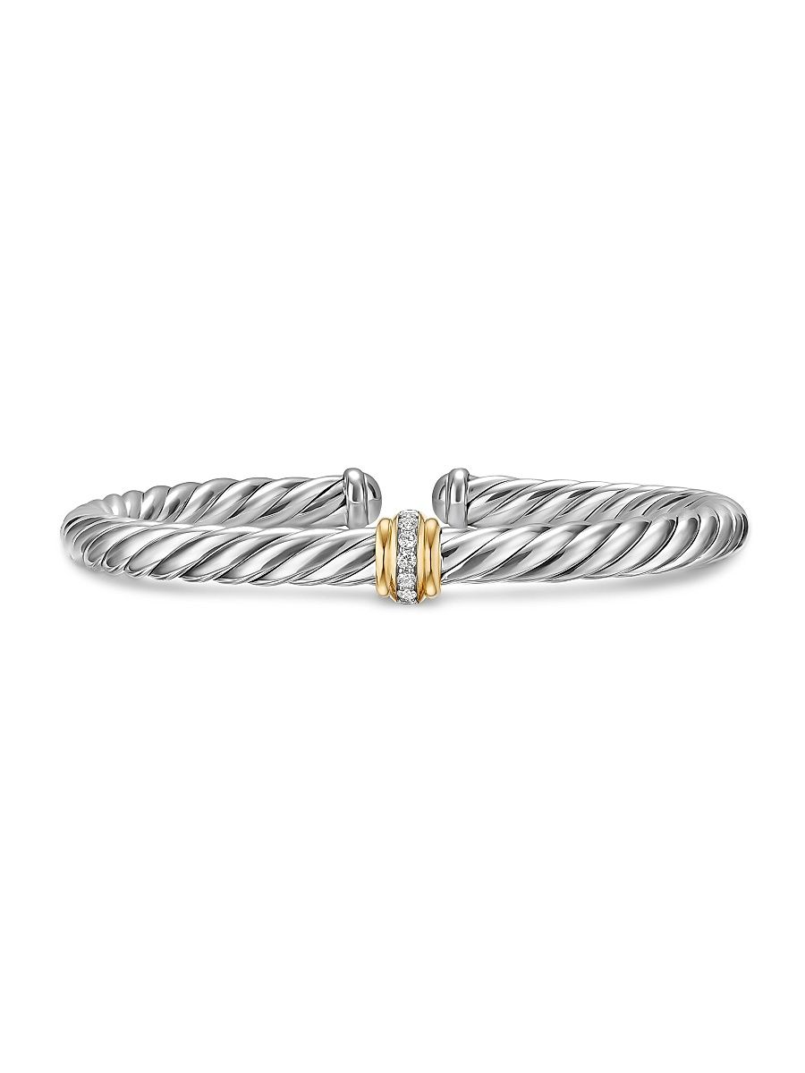 Women's Cable Flex Center Station Bracelet in Sterling Silver - Diamond - Size Medium
