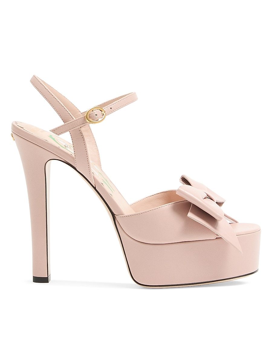 Women's Bowow 130MM Kidskin Platform Sandals with Bow Detail - Pink - Size 7