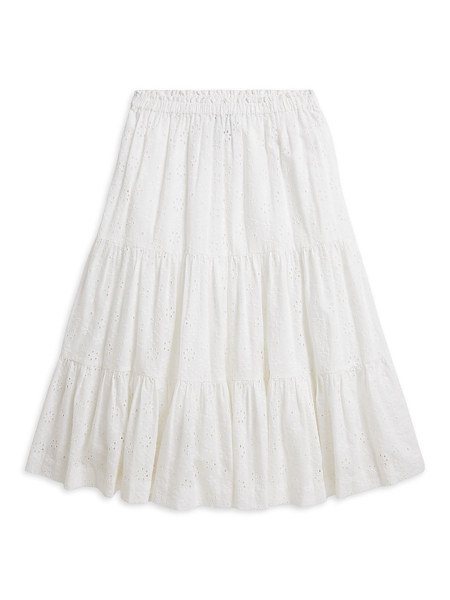 Little Girl's & Girl's Eyelet Cotton A-Line Maxi Skirt - White - Size 6