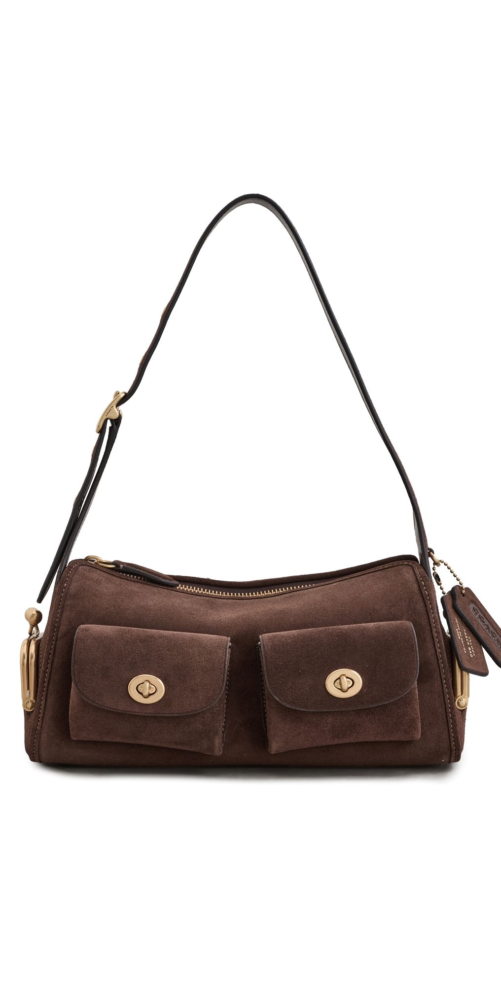Coach Suede Turn-Lock Haver Shoulder Bag Dark Chocolate One Size