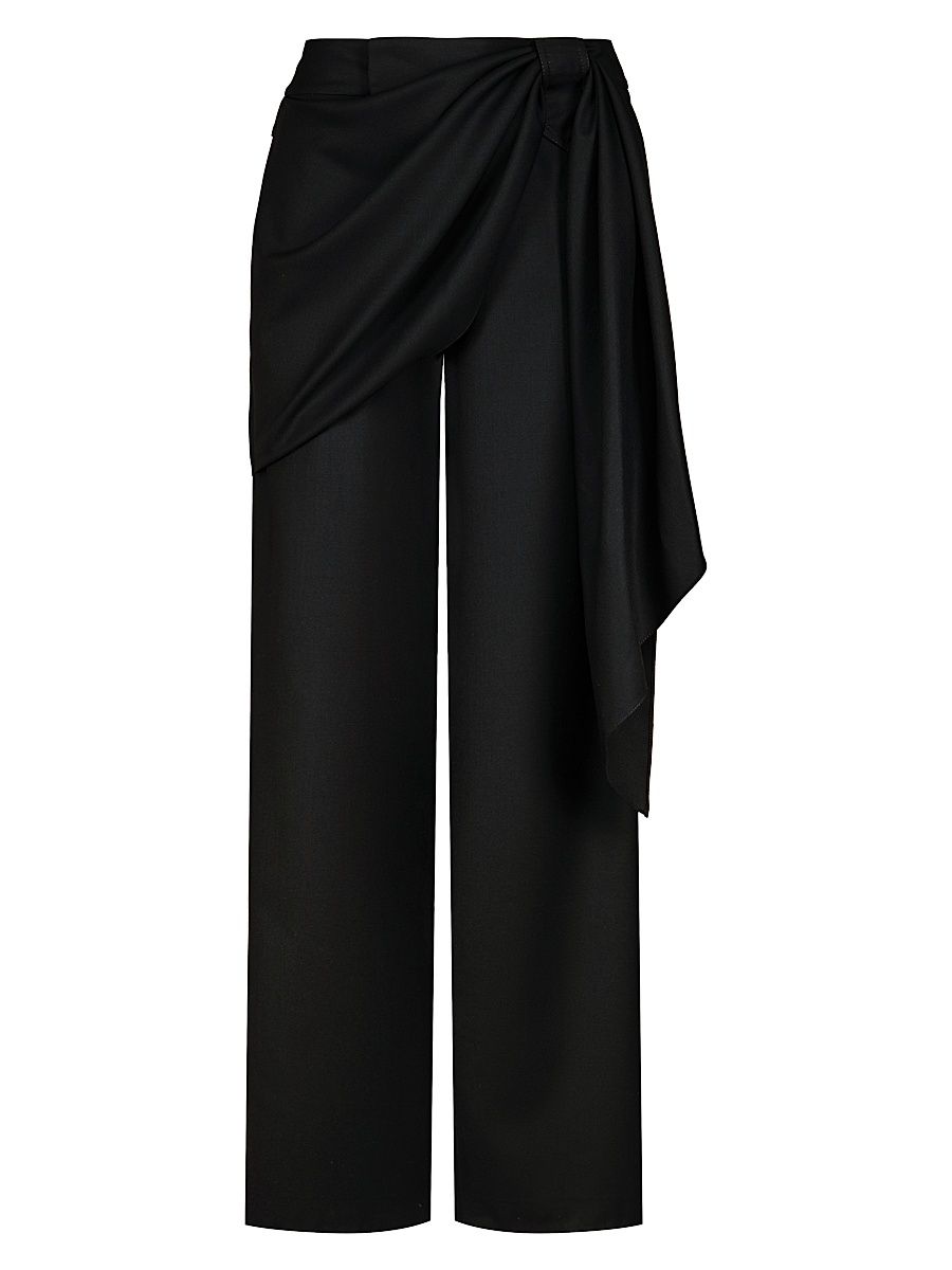 Women's Candelaria Outlaw Draped Wool Relaxed-Fit Pants - Black - Size 8