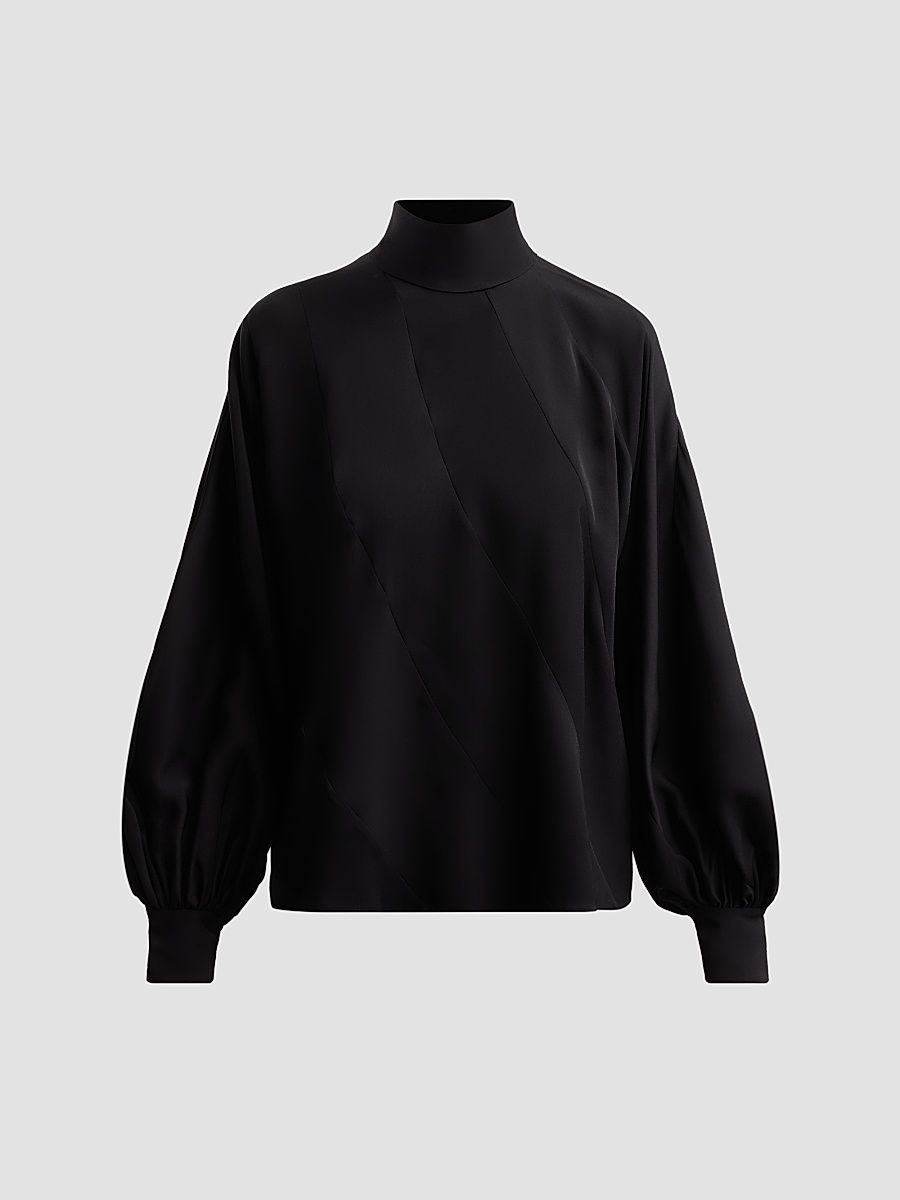 Women's Bias Mock Turtleneck Blouse - Black - Size 8