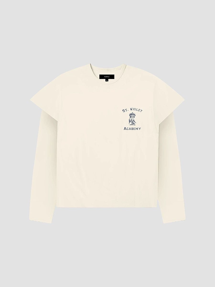 Men's Graphic Layered Long-Sleeve Shirt - Off White - Size XL