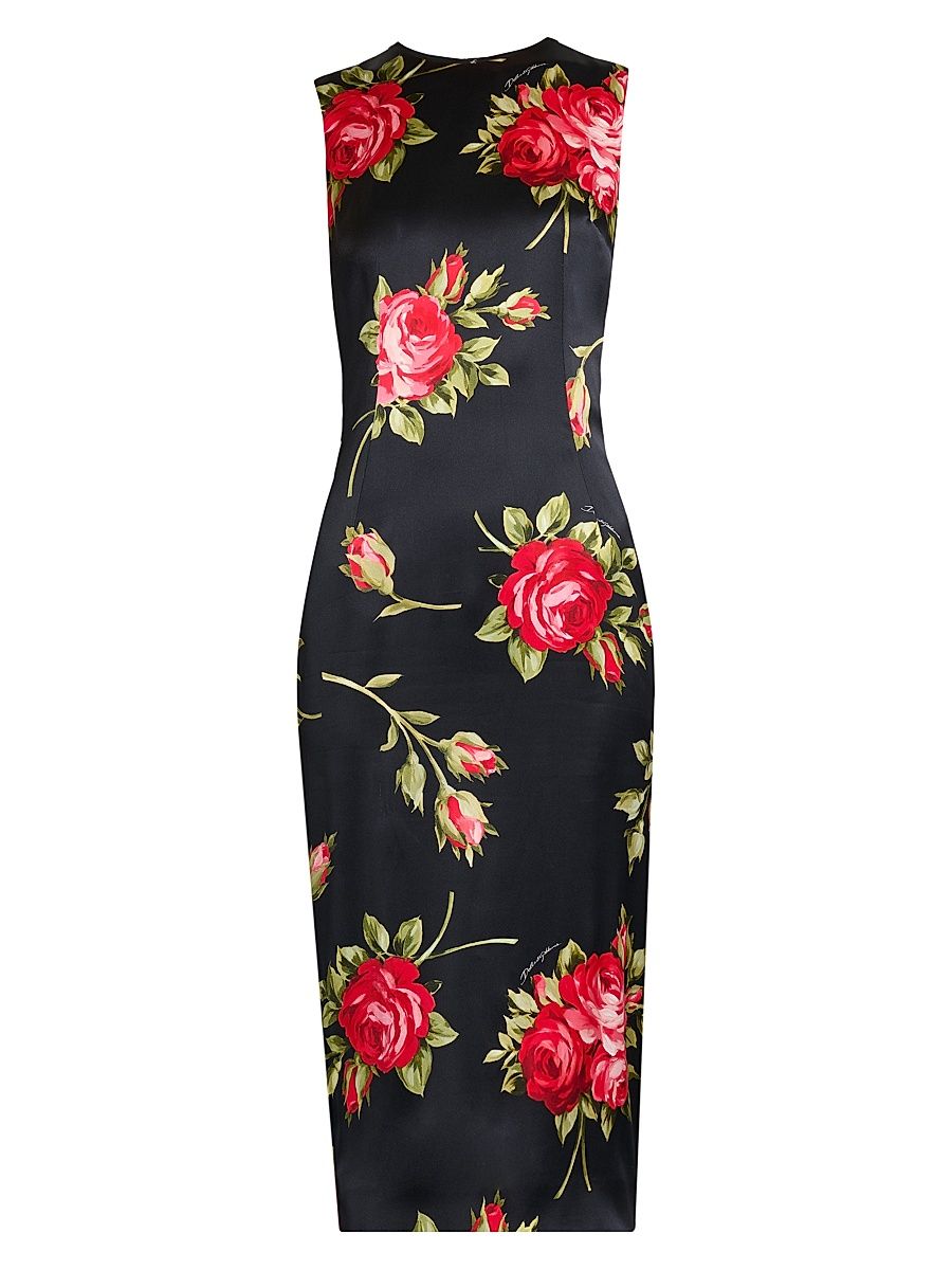 Women's Floral Satin Sleeveless Cocktail Dress - Bouquet Rose F Nero - Size 10