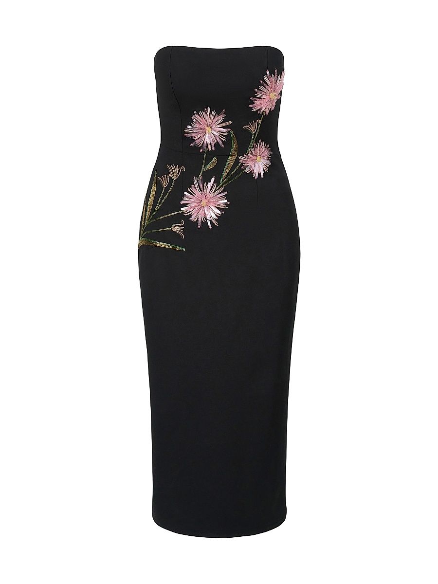 Women's Brooke Floral Beaded Ponte Sheath Dress - Dahlia Daydream Black - Size Large