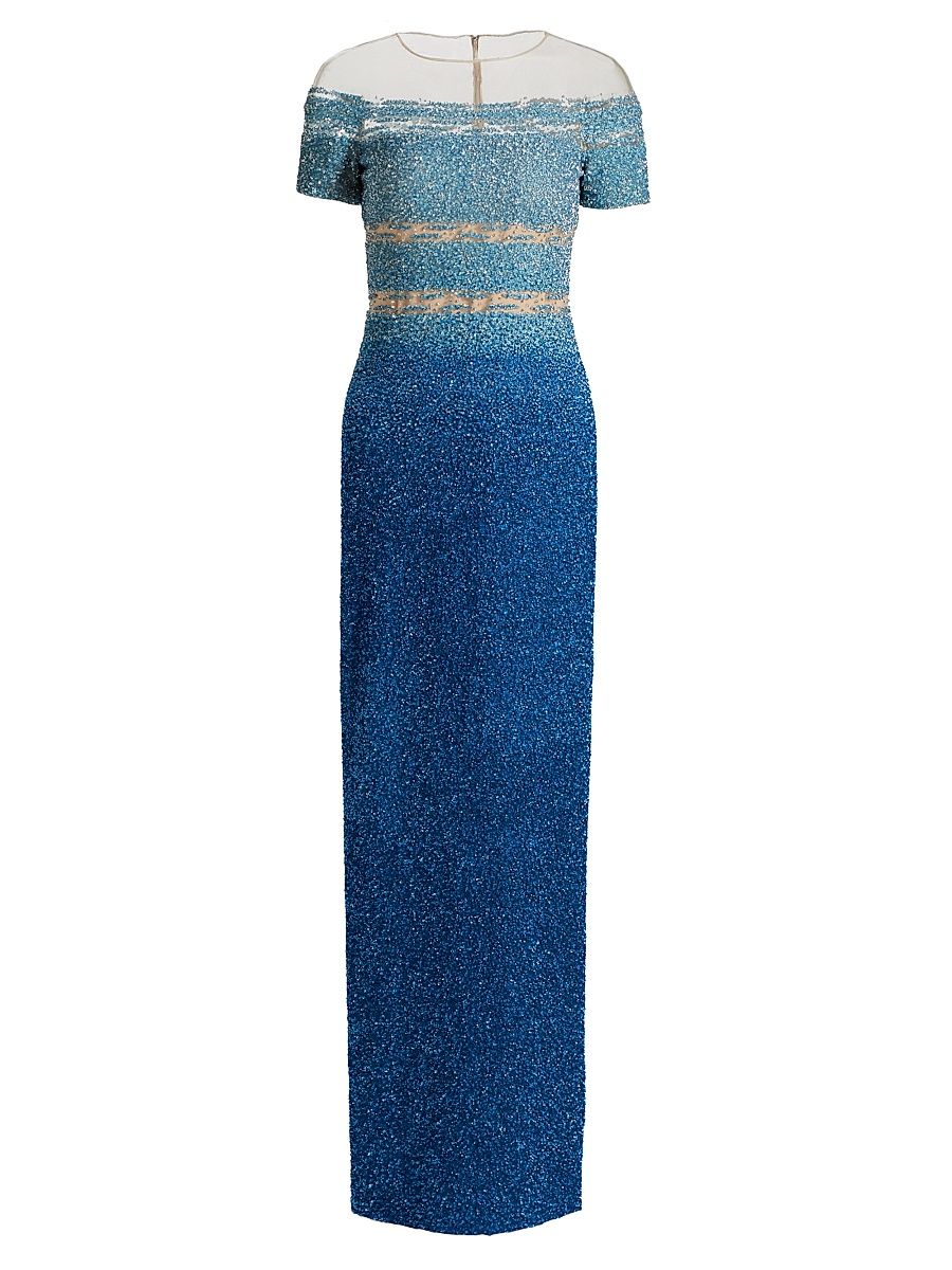 Women's Sequined Ombré Gown - Aqua Cobalt - Size 6