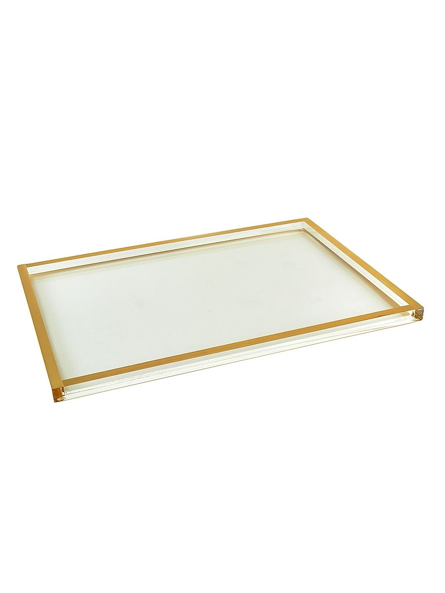 Lucite Clear Tray With Golden Border - Gold Clear