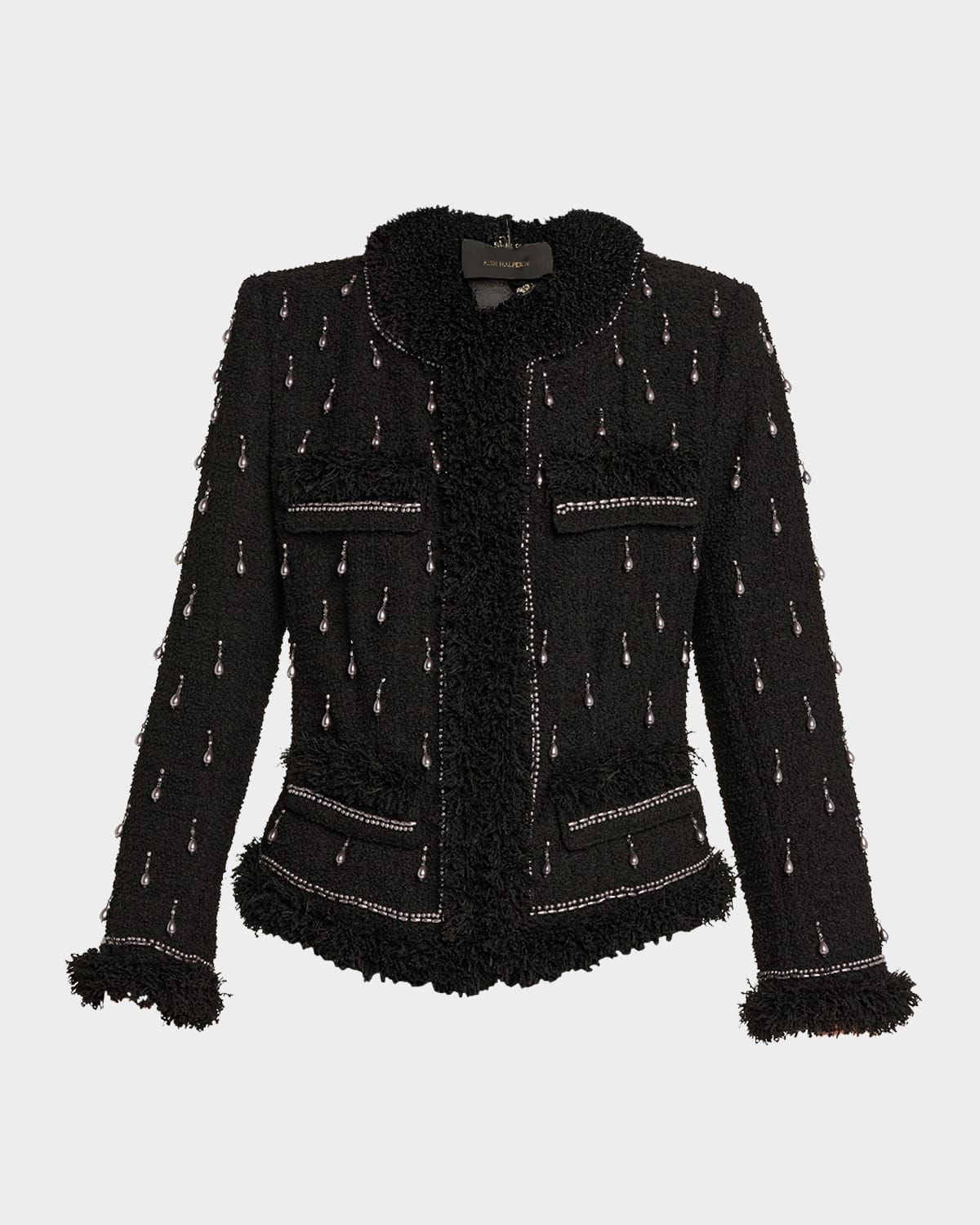 Hana Beaded Fringe-Trim Tweed Jacket