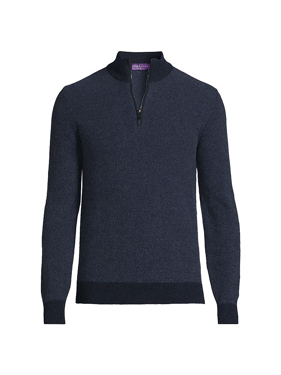 Men's Cashmere Birdseye Half-Zip Sweater - Classic Chairman Navy - Size XXL