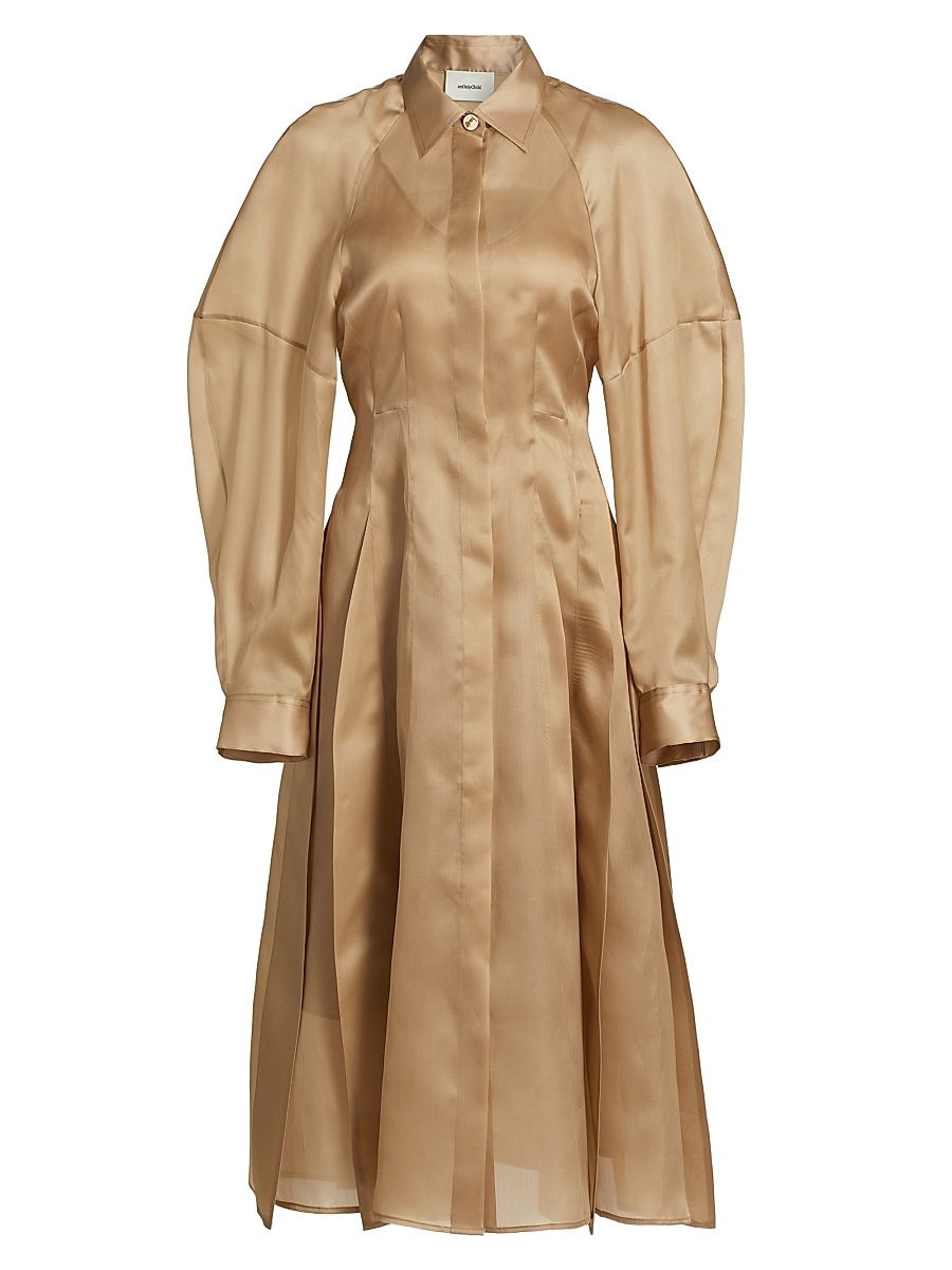 Women's Just A Pinch Porta Silk-Satin Shirtdress - Khaki - Size Small