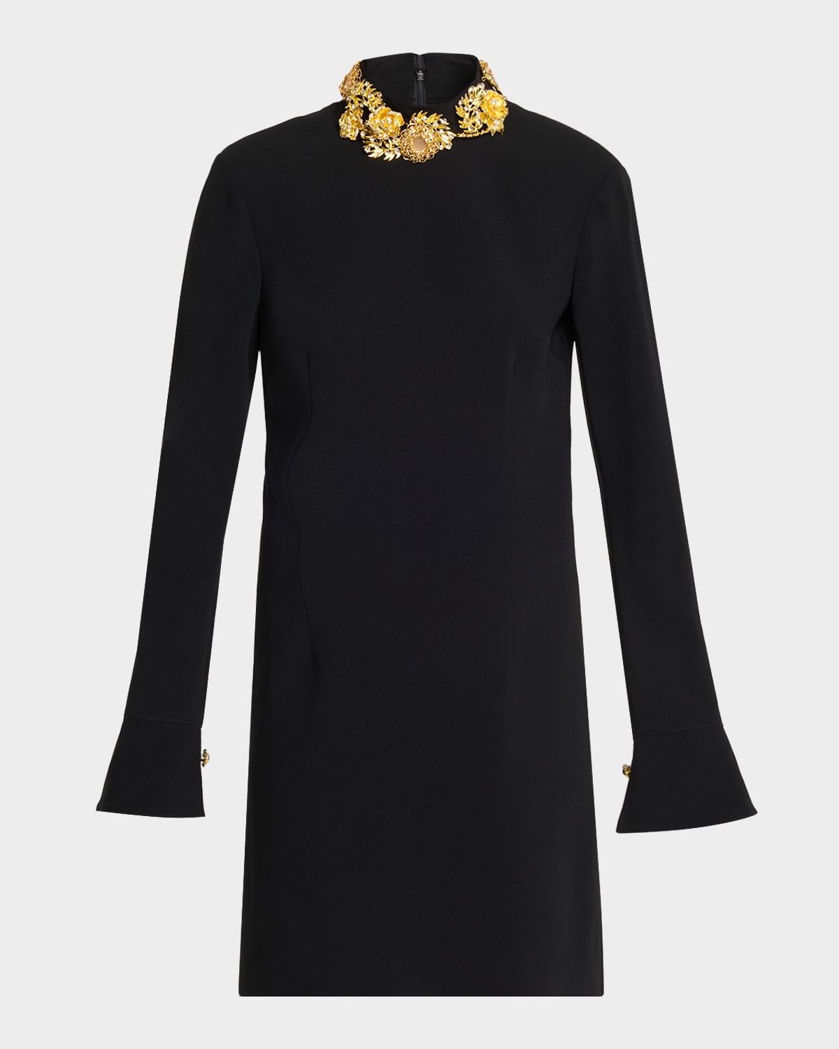 Ebby Brooches Long-Sleeve Mini Dress
