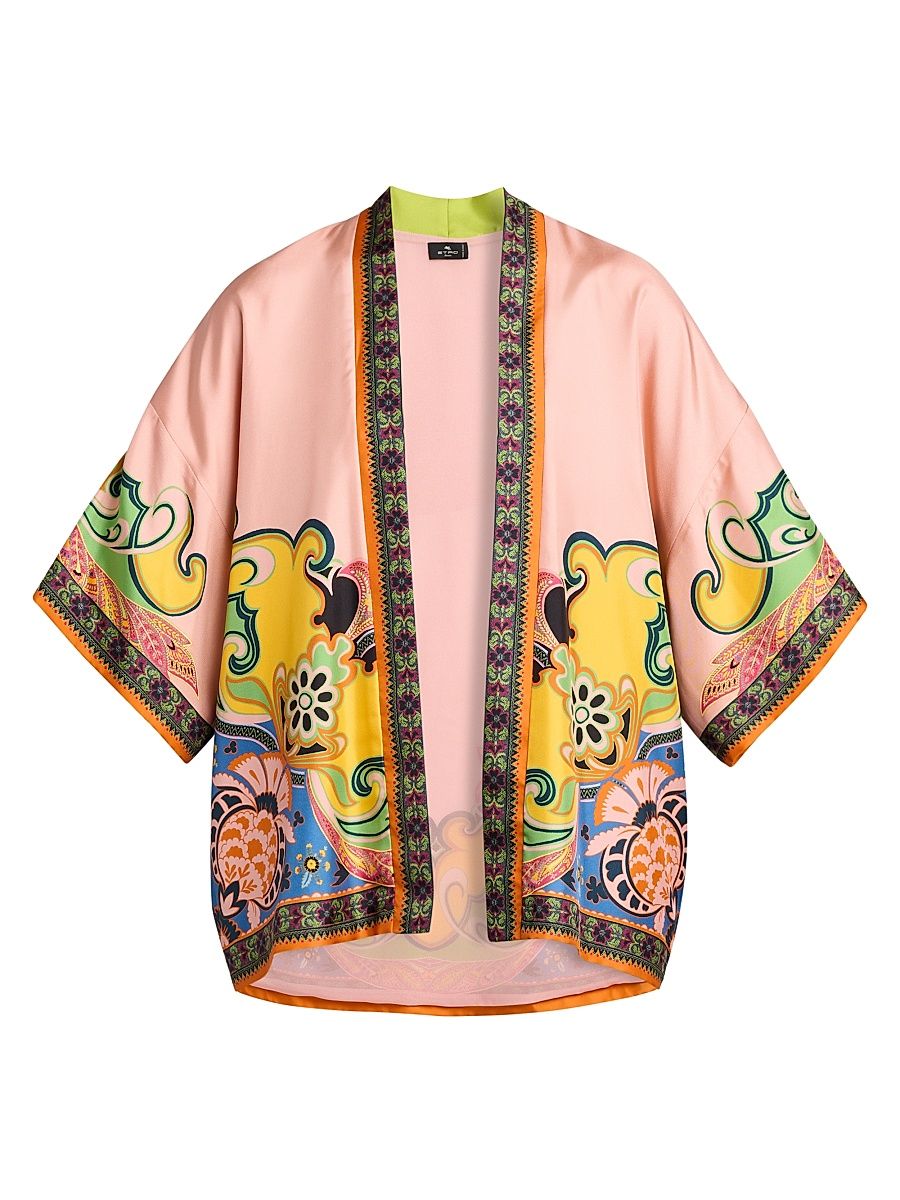 Women's Kesa Printed Open-Front Jacket - Blue Multi - Size Large