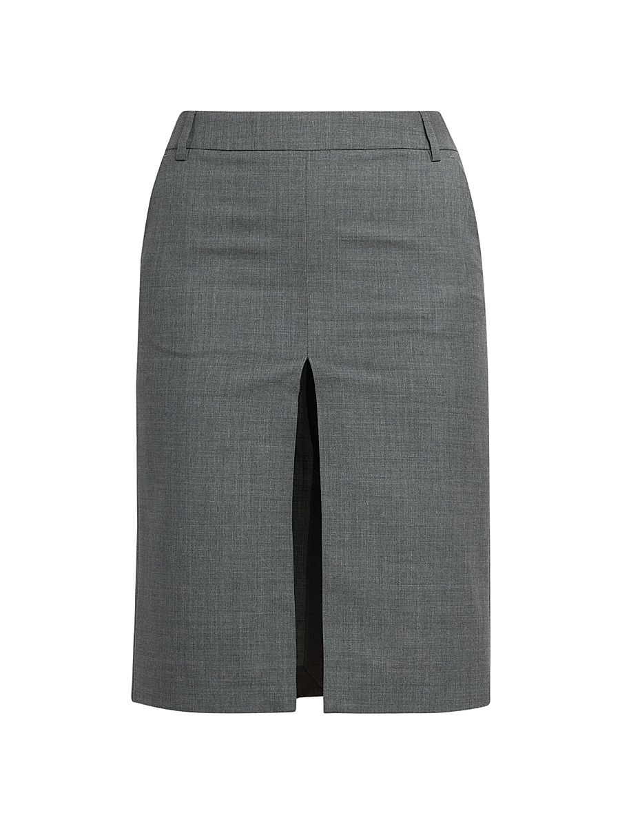 Women's Slit Wool Pencil Skirt - Grey - Size 4