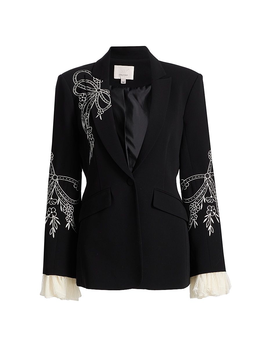 Women's Cheyenne Cascading Ribbon Blazer - Black Ivory - Size 8