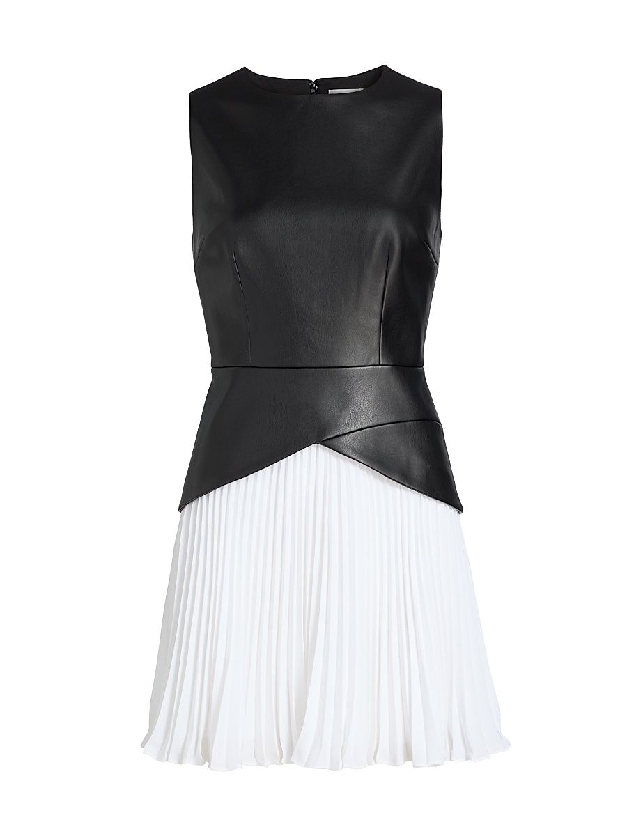 Women's Thea Faux Leather Pleated Combo Minidress - Black White - Size 8