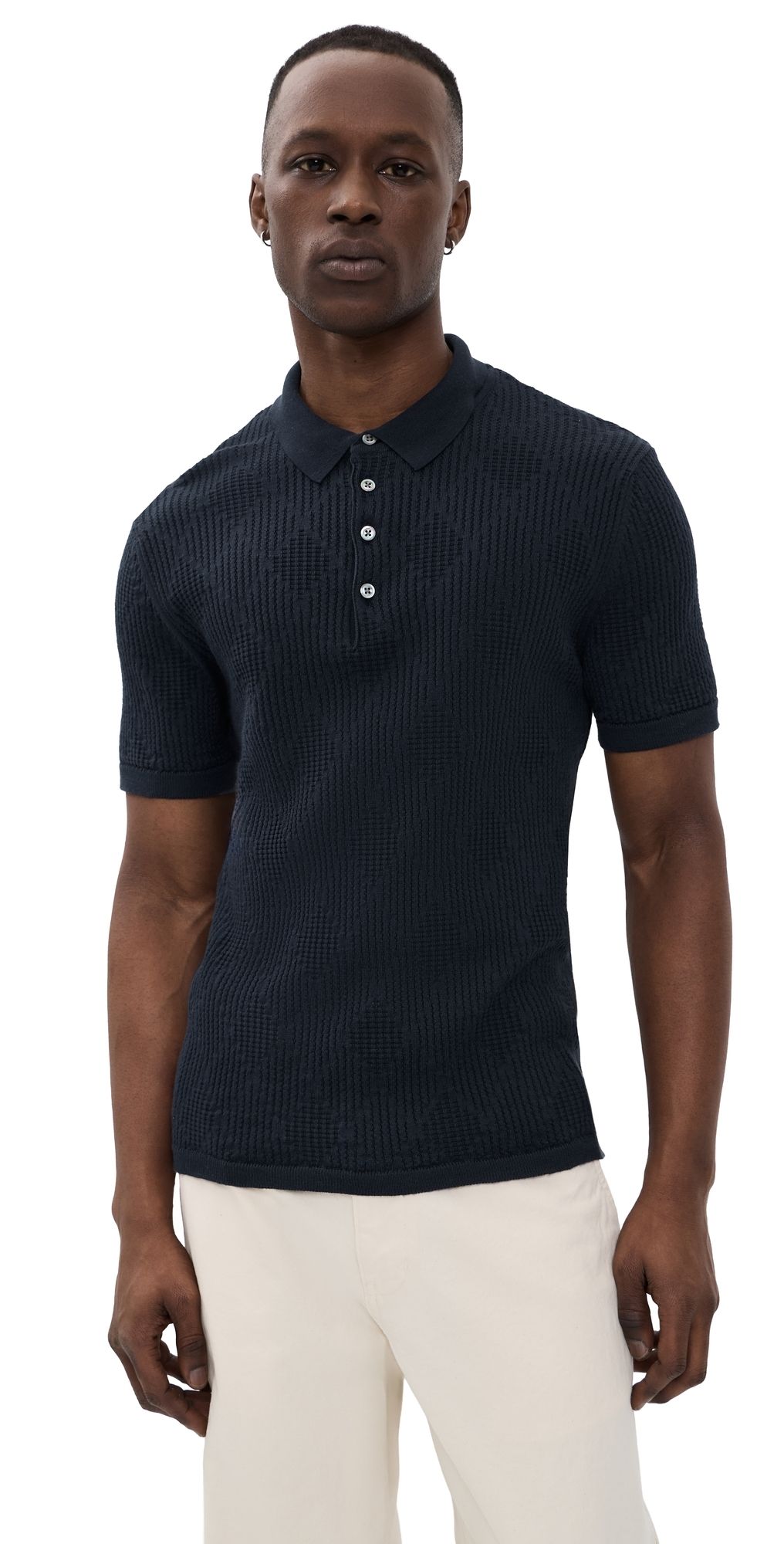 Billy Reid Diamond Knit Polo Carbon Blue XXL