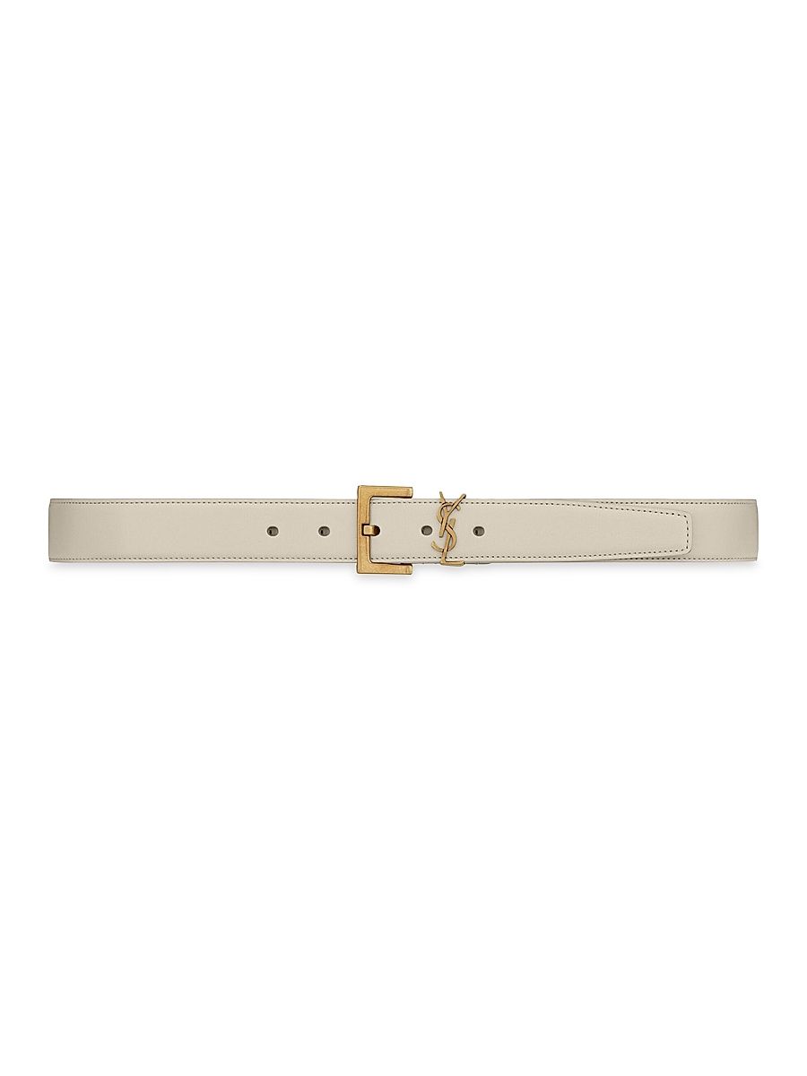 Saint Laurent Women's Cassandre Belt with Square Buckle in Smooth Leather - Crema Soft - Size 40