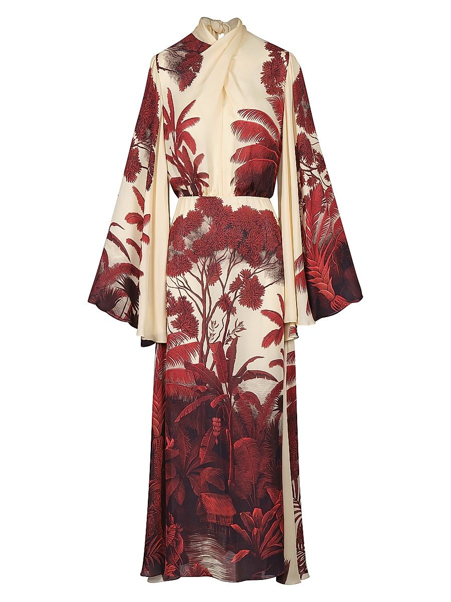 Women's Maiden Voyage Silk Maxi Dress - Ecru Red - Size 8